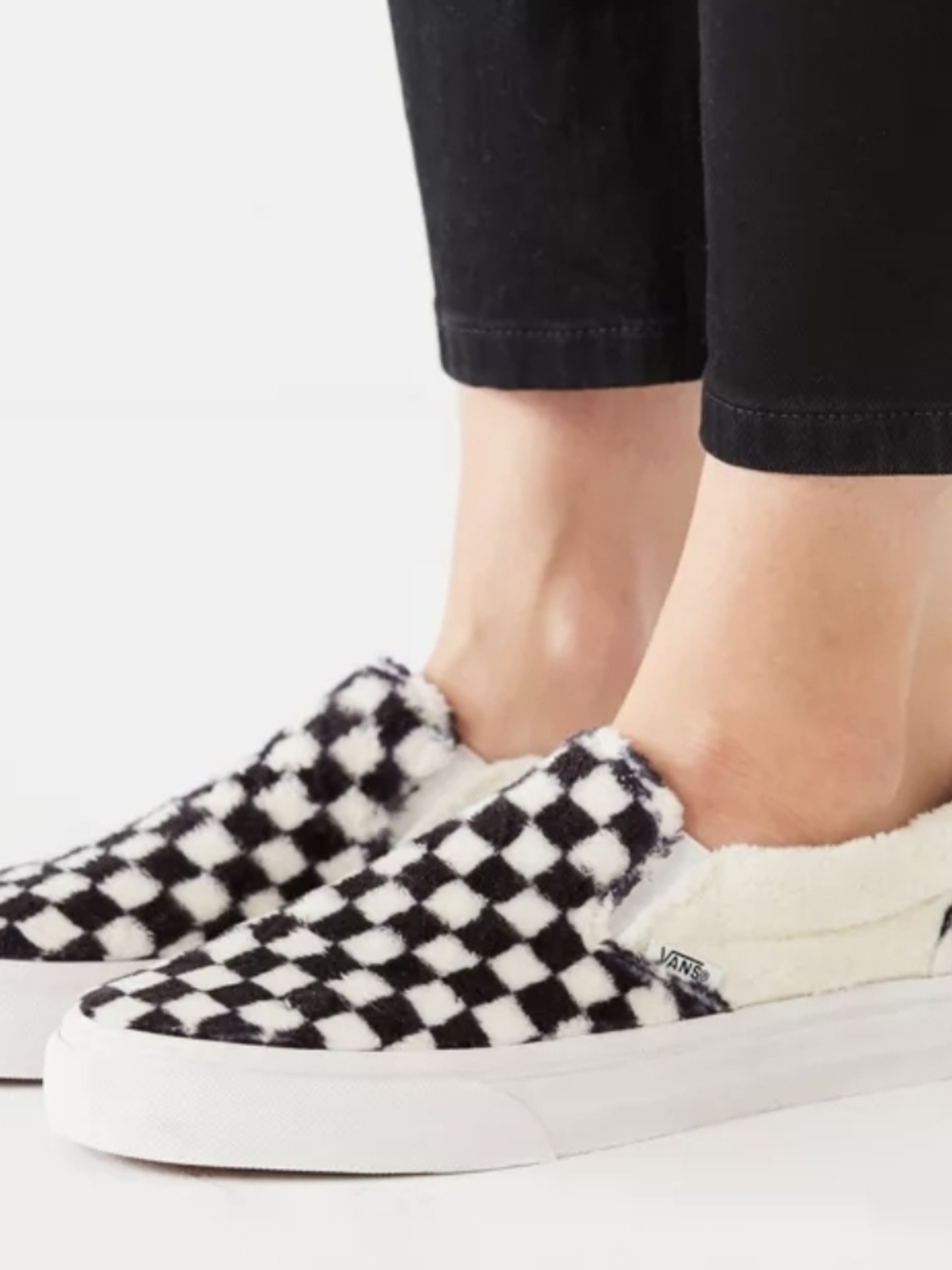 Vans Women's Black & White Checkerboard Sherpa Slip-On Sneakers Size 8 Never Wor
